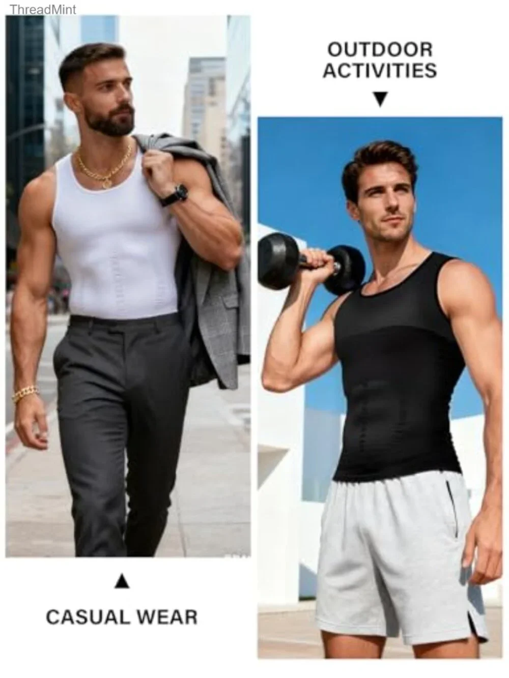 Compression Tank Top Body Shaper Undershirt Shapewear Men 4 Pack Nylon Spandex